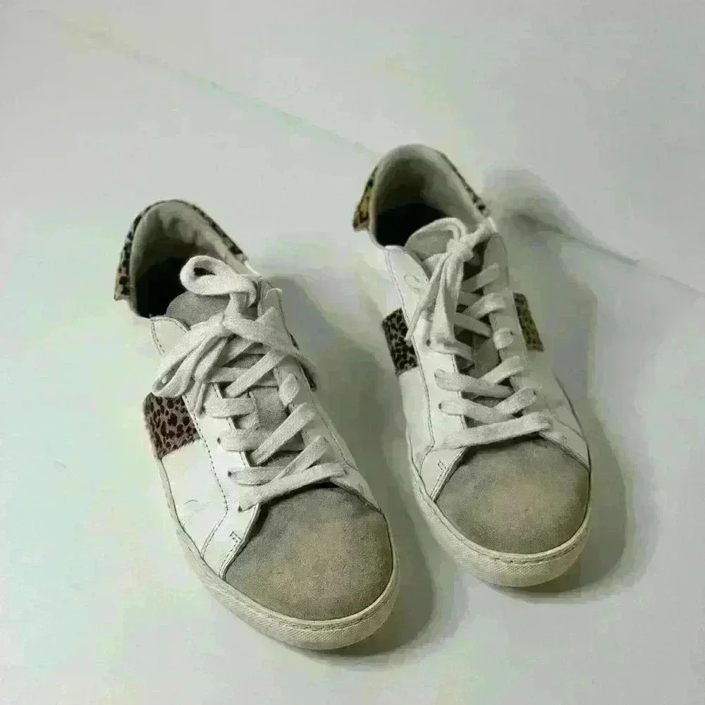 AIR & GRACE CRU LEATHER TRAINERS - WHITE & CHEETAH SNEAKERS